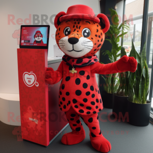 Red Leopard mascot costume character dressed with a Midi Dress and Hats