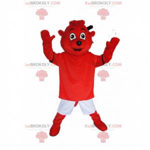 Mascotte piccolo diavolo rosso molto sorridente. Costume da