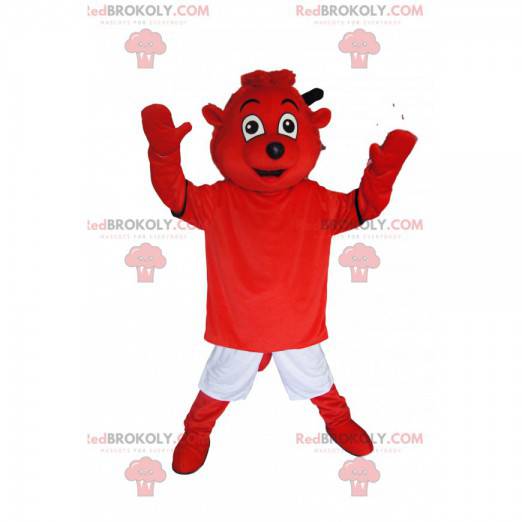 Zeer glimlachende kleine rode duivelmascotte. Kleine duivel