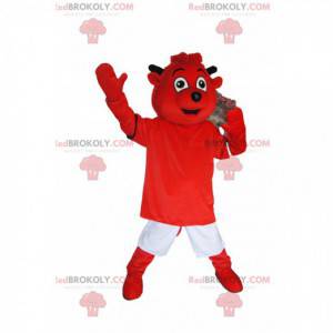 Very smiling little red devil mascot. Little devil costume -