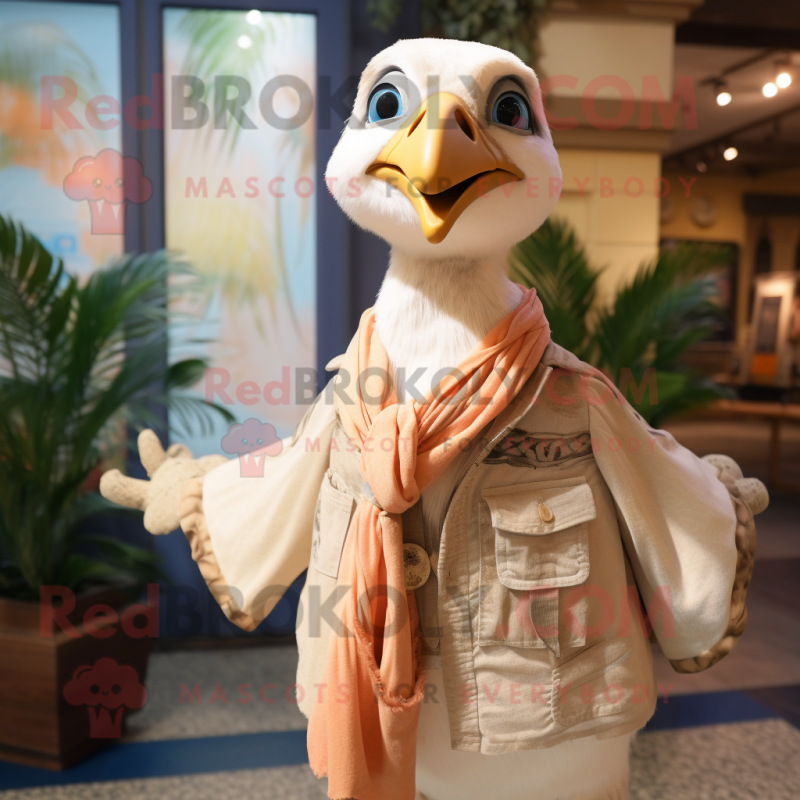 Beige Albatross mascot costume character dressed with a Button-Up Shirt and Shawls