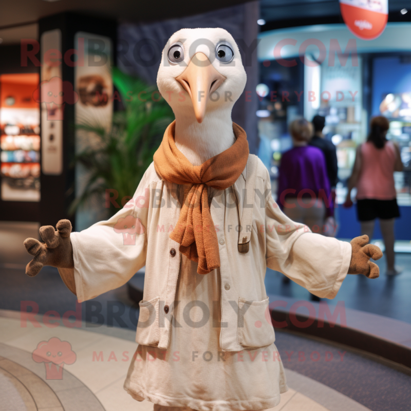Beige Albatross mascot costume character dressed with a Button-Up Shirt and Shawls Beige Albatross mascot costume character dressed with a Button-Up Shirt and Shawls