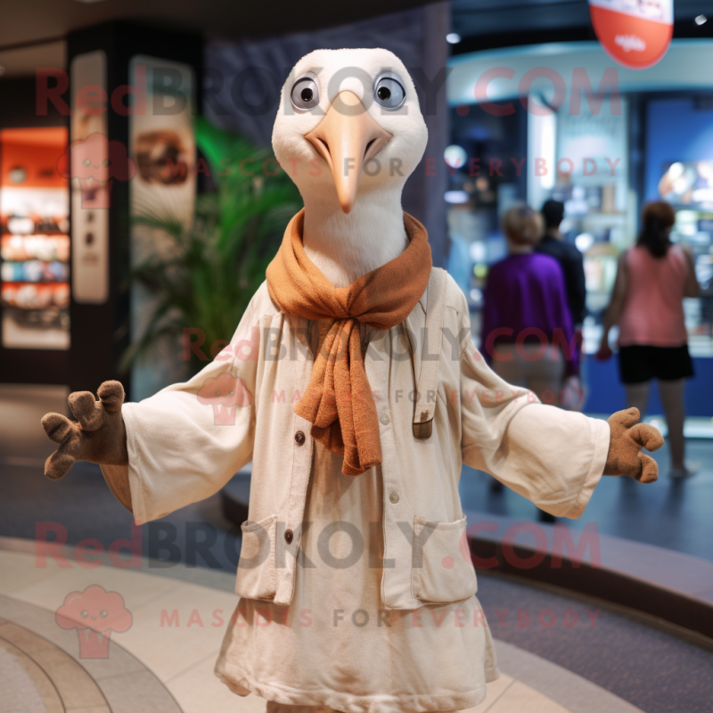 Beige Albatross mascot costume character dressed with a Button-Up Shirt and Shawls