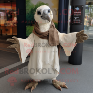 Beige Albatross mascot costume character dressed with a Button-Up Shirt and Shawls