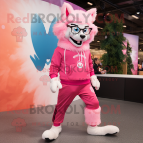 Pink Wolf mascot costume character dressed with a Leggings and Eyeglasses