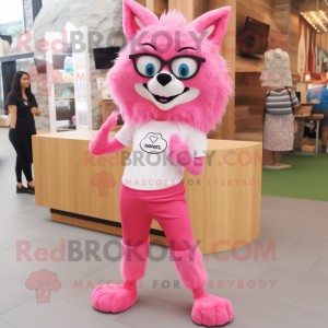 Rosa Wolf maskot kostym...