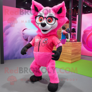 Pink Wolf mascot costume character dressed with a Leggings and Eyeglasses
