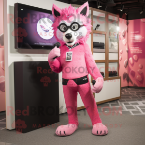 Pink Wolf mascot costume character dressed with a Leggings and Eyeglasses