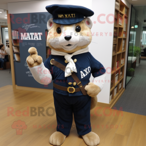 Navy Marten mascot costume character dressed with a Oxford Shirt and Pocket squares