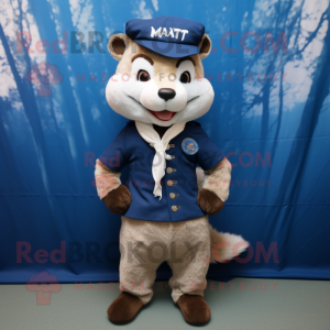 Navy Marten mascot costume character dressed with a Oxford Shirt and Pocket squares