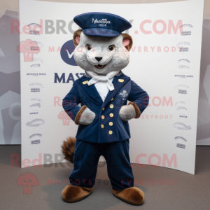 Navy Marten mascot costume character dressed with a Oxford Shirt and Pocket squares