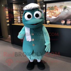 Teal Sushi mascot costume character dressed with a Suit and Scarf clips