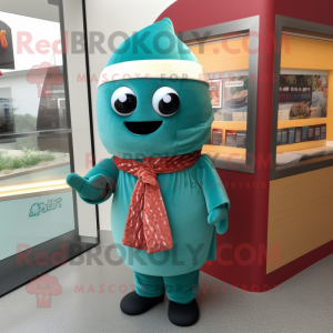 Teal Sushi mascot costume character dressed with a Suit and Scarf clips