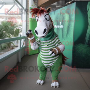 Green Quagga mascot costume character dressed with a Blouse and Belts