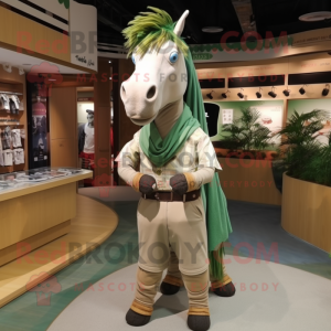 Green Quagga mascot costume character dressed with a Blouse and Belts