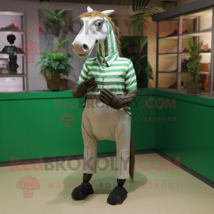 Green Quagga mascot costume character dressed with a Blouse and Belts