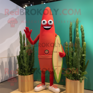 Red Asparagus mascot costume character dressed with a Rash Guard and Brooches