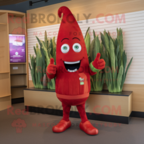 Red Asparagus mascot costume character dressed with a Rash Guard and Brooches