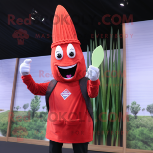 Red Asparagus mascot costume character dressed with a Rash Guard and Brooches