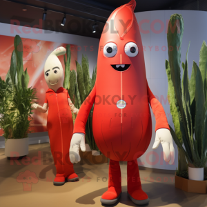 Red Asparagus mascot costume character dressed with a Rash Guard and Brooches