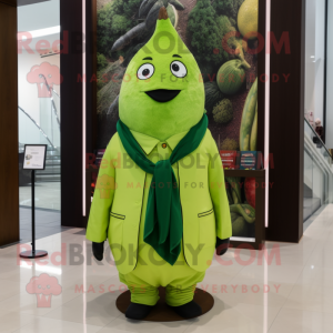 Lime Green Pear mascot costume character dressed with a Blazer and Shawls