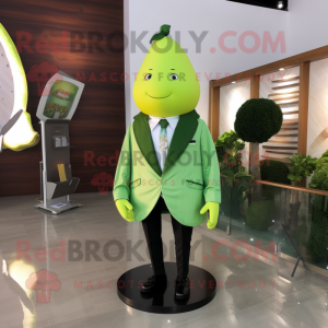 Lime Green Pear mascot costume character dressed with a Blazer and Shawls