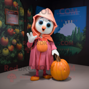 Peach Vampire mascot costume character dressed with a Cardigan and Messenger bags