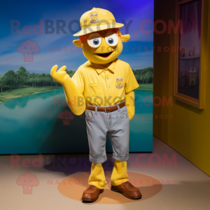 Yellow Jambalaya mascot costume character dressed with a Oxford Shirt and Caps