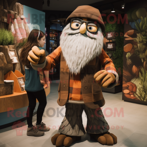 Brown Wizard mascot costume character dressed with a Flannel Shirt and Watches