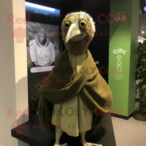 Olive Vulture mascot costume character dressed with a Henley Tee and Scarves