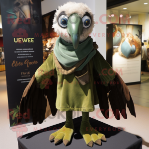 Olive Vulture mascot costume character dressed with a Henley Tee and Scarves