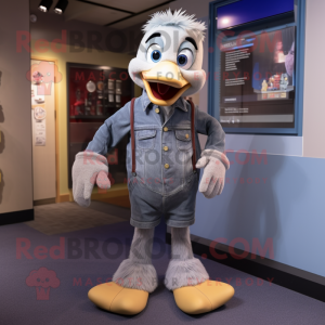 Gray Gosling mascot costume character dressed with a Boyfriend Jeans and Gloves