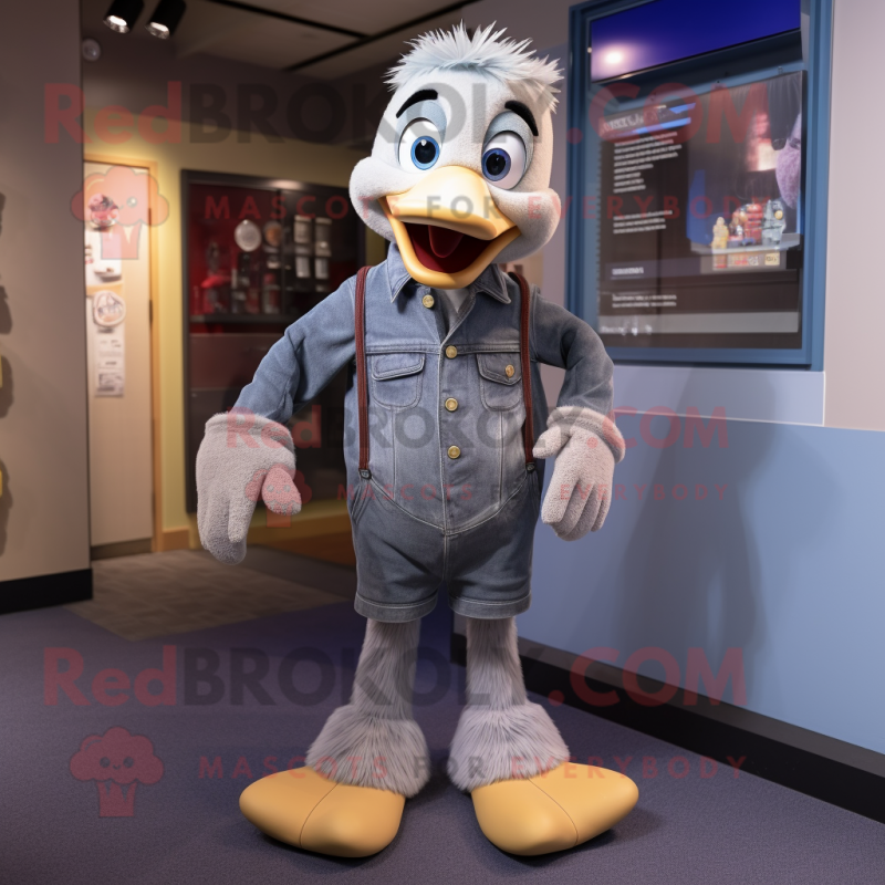Gray Gosling mascot costume character dressed with a Boyfriend Jeans and Gloves Gray Gosling mascot costume character dressed with a Boyfriend Jeans and Gloves