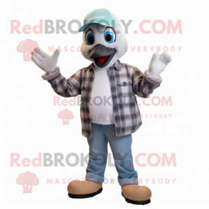 Gray Gosling mascot costume character dressed with a Boyfriend Jeans and Gloves