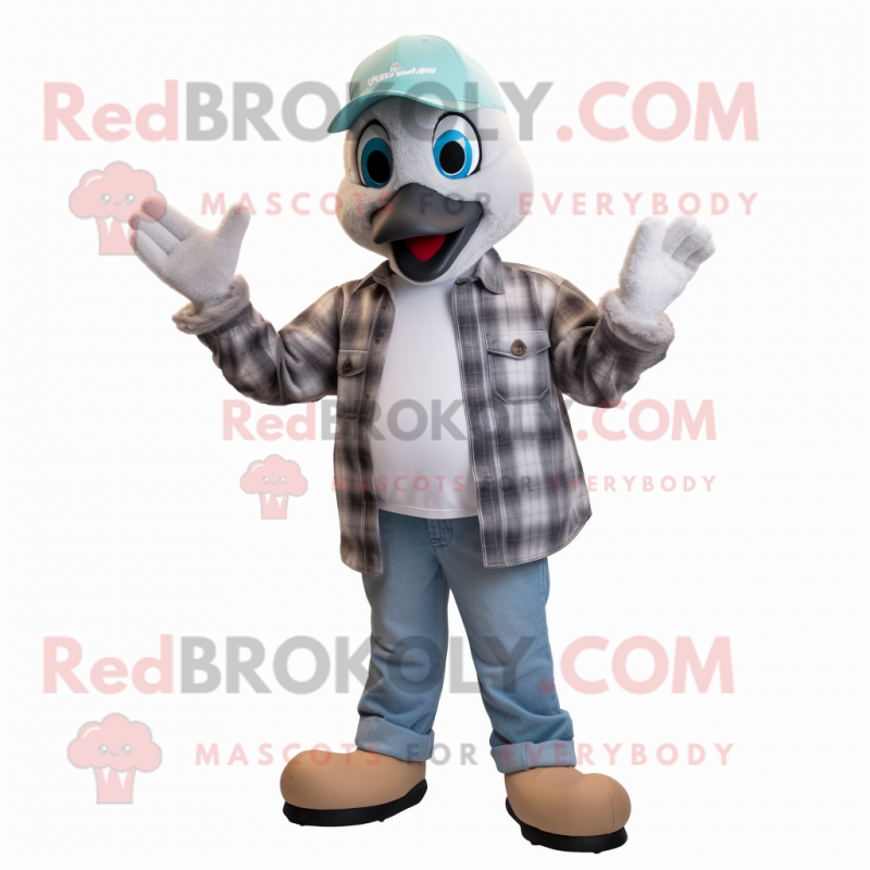 Gray Gosling mascot costume character dressed with a Boyfriend Jeans and Gloves Gray Gosling mascot costume character dressed with a Boyfriend Jeans and Gloves