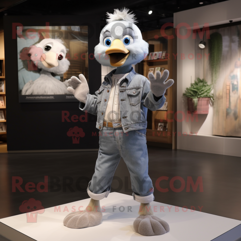 Gray Gosling mascot costume character dressed with a Boyfriend Jeans and Gloves