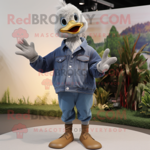 Gray Gosling mascot costume character dressed with a Boyfriend Jeans and Gloves