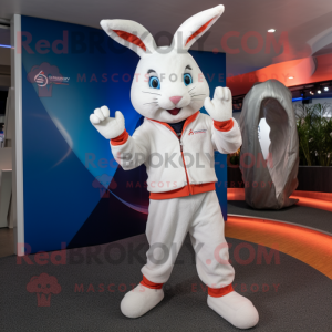 White Rabbit mascot costume character dressed with a Joggers and Beanies