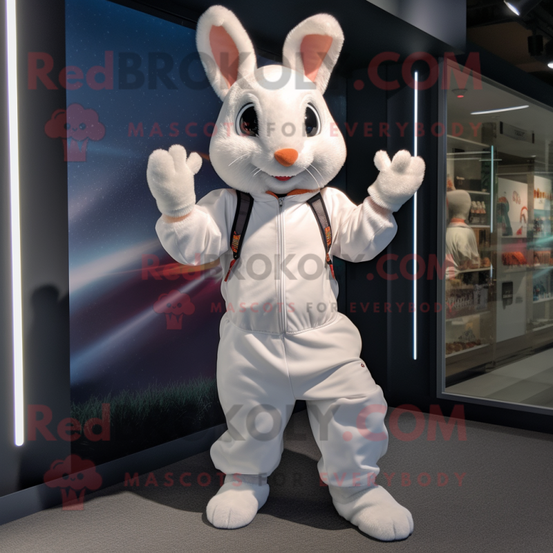 White Rabbit mascot costume character dressed with a Joggers and Beanies