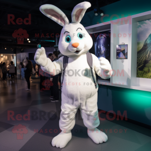 White Rabbit mascot costume character dressed with a Joggers and Beanies