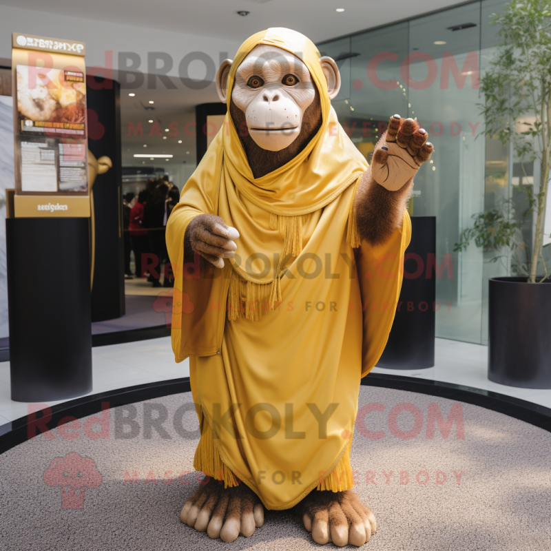 Gold Chimpanzee mascot costume character dressed with a Maxi Skirt and Shawls Gold Chimpanzee mascot costume character dressed with a Maxi Skirt and Shawls