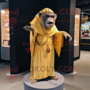 Gold Chimpanzee mascot costume character dressed with a Maxi Skirt and Shawls