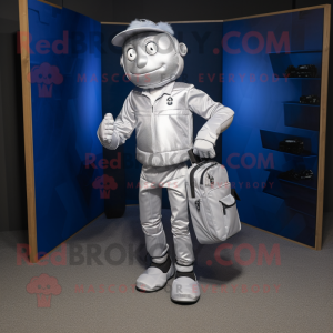 Silver Golf Bag mascot costume character dressed with a Bootcut Jeans and Backpacks