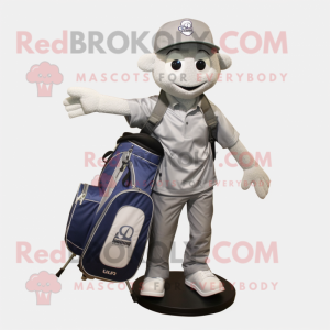 Silver Golf Bag mascot costume character dressed with a Bootcut Jeans and Backpacks