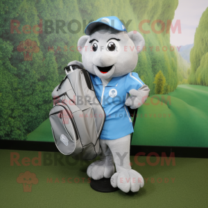 Silver Golf Bag mascot costume character dressed with a Bootcut Jeans and Backpacks