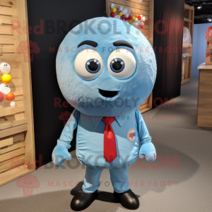 Sky Blue Shakshuka mascot costume character dressed with a Button-Up Shirt and Tie pins