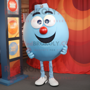 Sky Blue Shakshuka mascot costume character dressed with a Button-Up Shirt and Tie pins