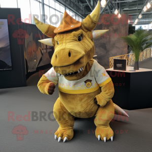 Gouden Triceratops mascotte...