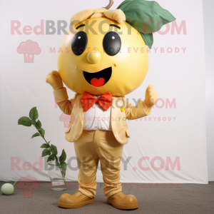 Gold Tomato mascot costume character dressed with a Cargo Shorts and Bow ties