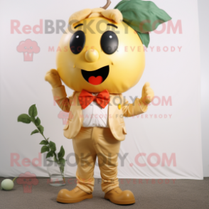 Gold Tomato mascot costume character dressed with a Cargo Shorts and Bow ties